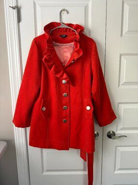 Orange Peacoat with Scalloped Collar